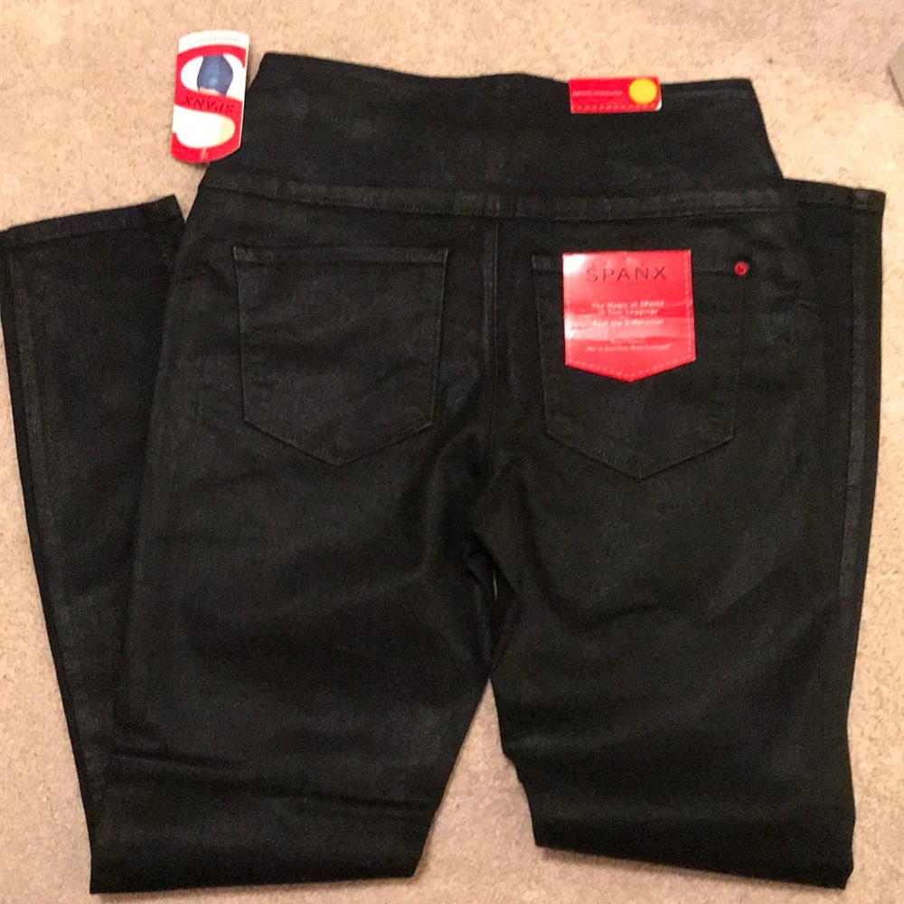 Spank Black wax denim leggings NWT. Skinny jean.